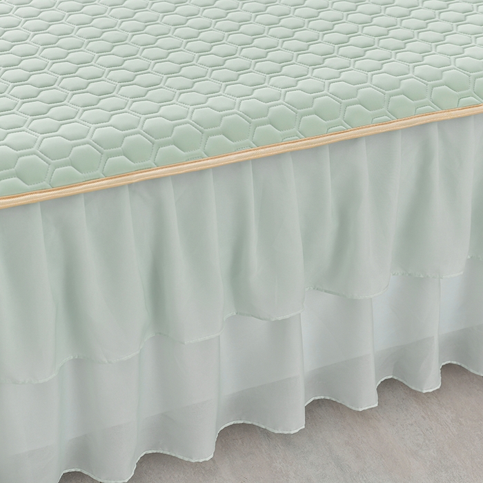 91家纺网 家纺一手货源 找家纺 畅畅家纺 2026新款凉感丝纯色双层边乳胶床裙凉席两件套三件套足球花系列 足球花-清新绿