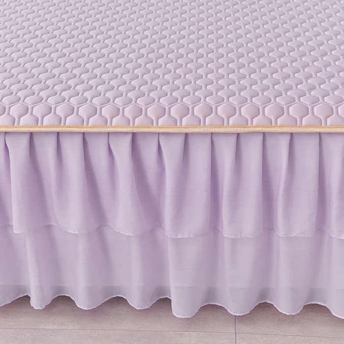 91家纺网 家纺一手货源 找家纺 畅畅家纺 2026新款凉感丝纯色双层边乳胶床裙凉席两件套三件套足球花系列 足球花-魅紫