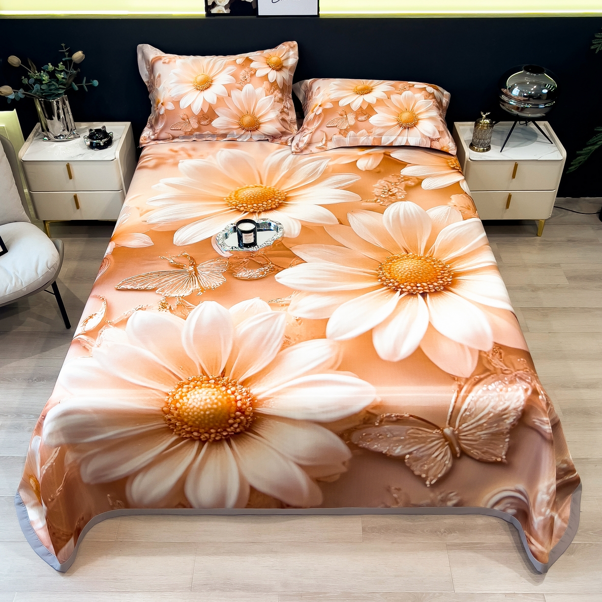 91家纺网 家纺一手货源 找家纺 许林家纺 2026爆款数码印花大版高克重冰丝凉席 浅朵