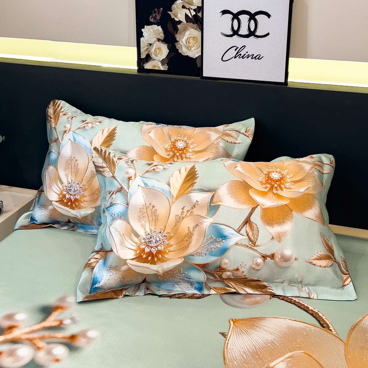 91家纺网 家纺一手货源 找家纺 许林家纺 2026爆款数码印花大版高克重冰丝凉席 四季花