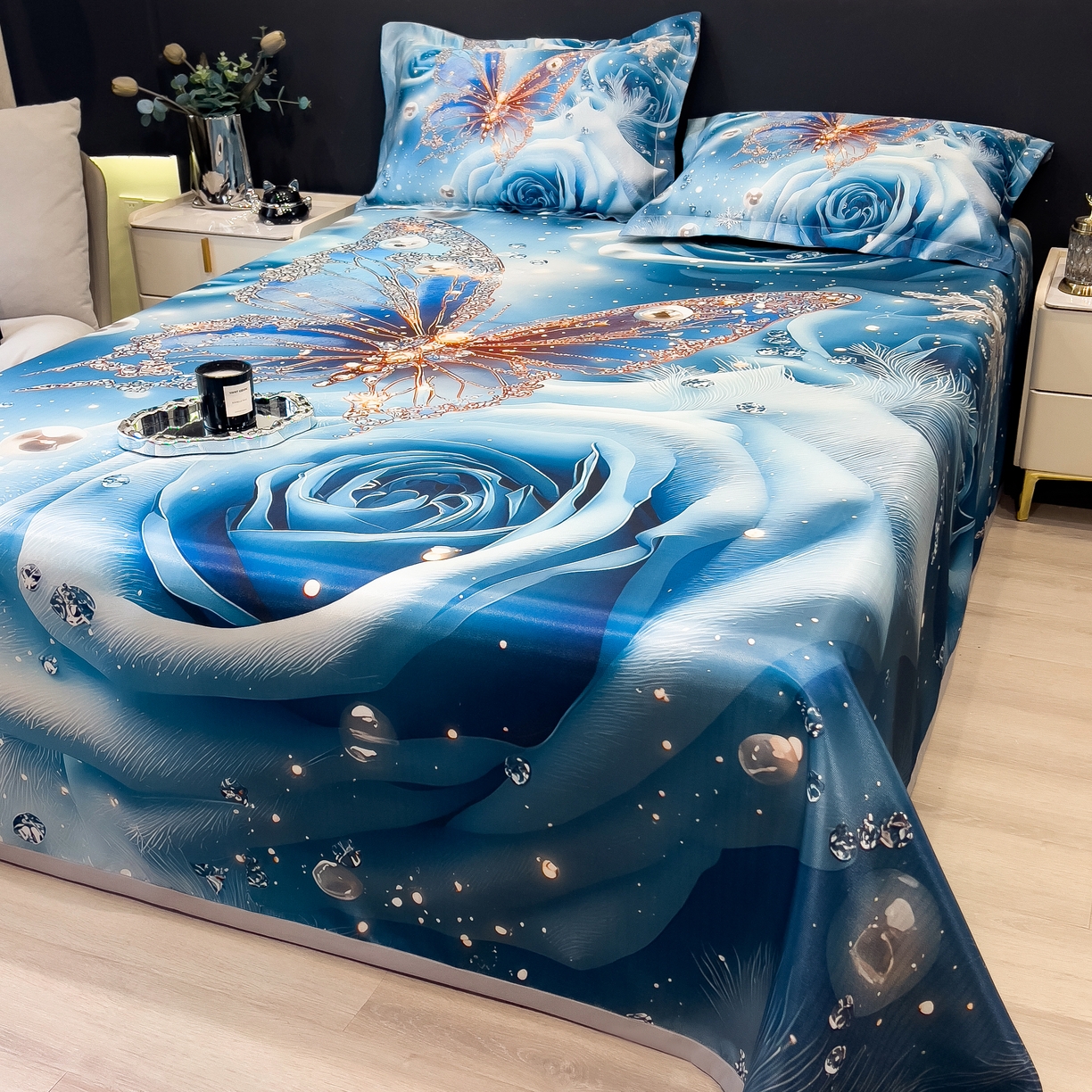 91家纺网 家纺一手货源 找家纺 许林家纺 2026爆款数码印花大版高克重冰丝凉席 星空幻想