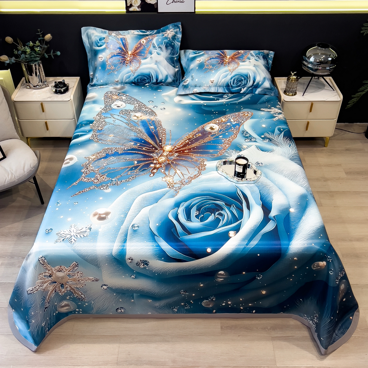 许林家纺 2026爆款数码印花大版高克重冰丝凉席 星空幻想