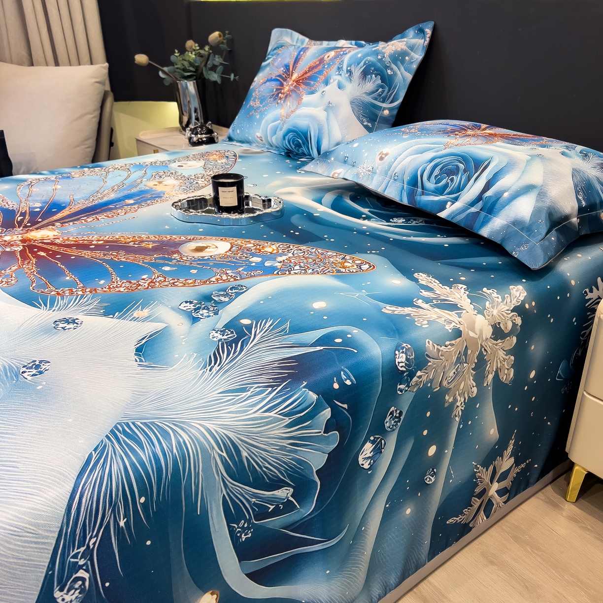 91家纺网 家纺一手货源 找家纺 许林家纺 2026爆款数码印花大版高克重冰丝凉席 星空幻想