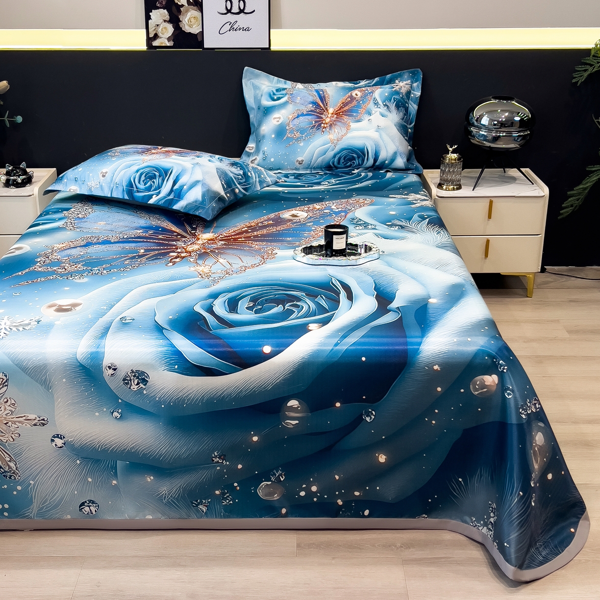 91家纺网 家纺一手货源 找家纺 许林家纺 2026爆款数码印花大版高克重冰丝凉席 星空幻想