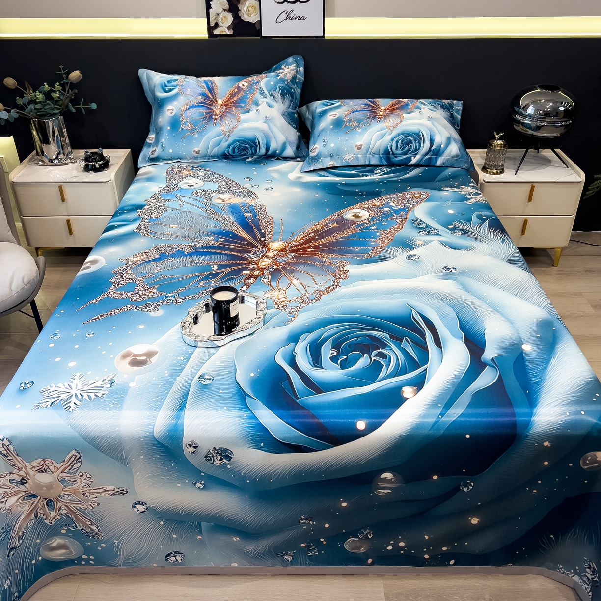 91家纺网 家纺一手货源 找家纺 许林家纺 2026爆款数码印花大版高克重冰丝凉席 星空幻想