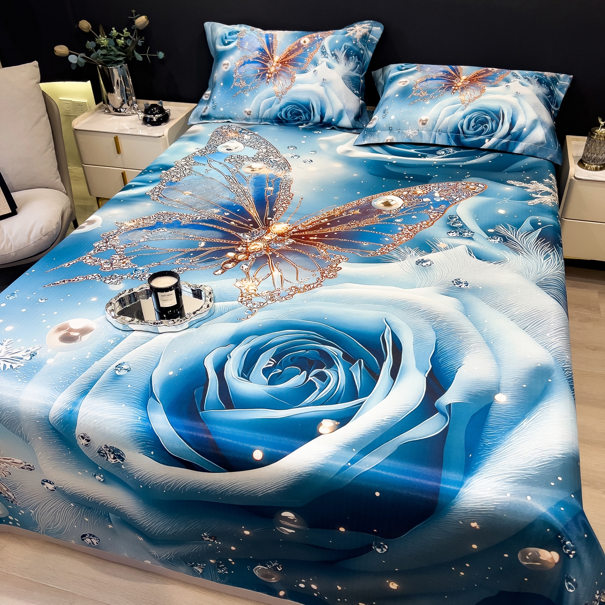 91家纺网 家纺一手货源 找家纺 许林家纺 2026爆款数码印花大版高克重冰丝凉席 星空幻想