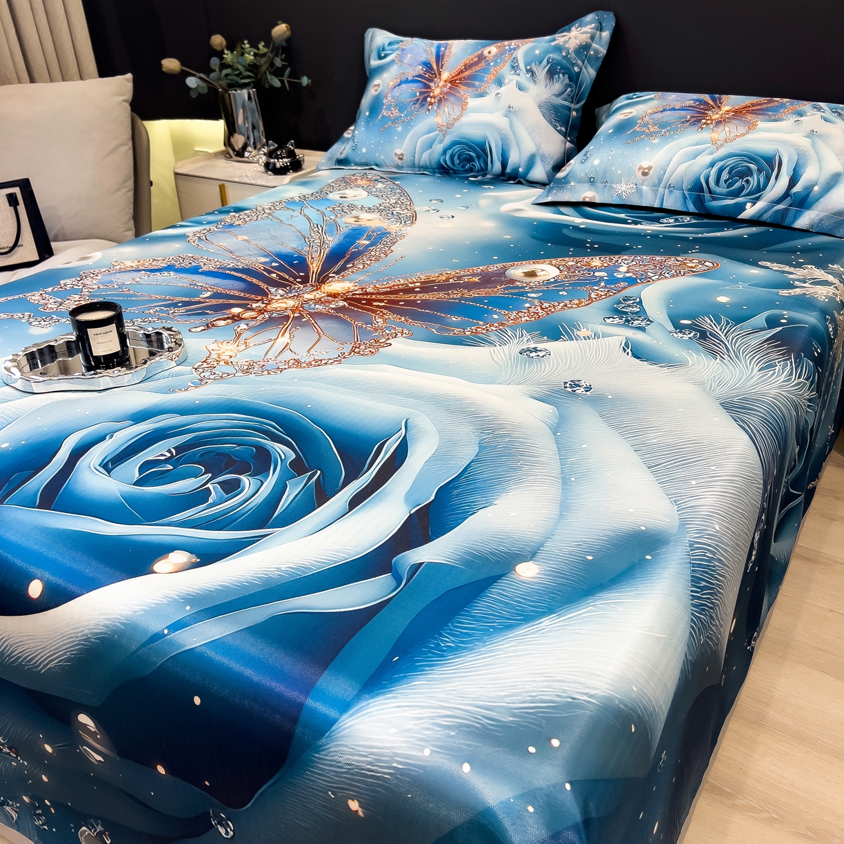 91家纺网 家纺一手货源 找家纺 许林家纺 2026爆款数码印花大版高克重冰丝凉席 星空幻想