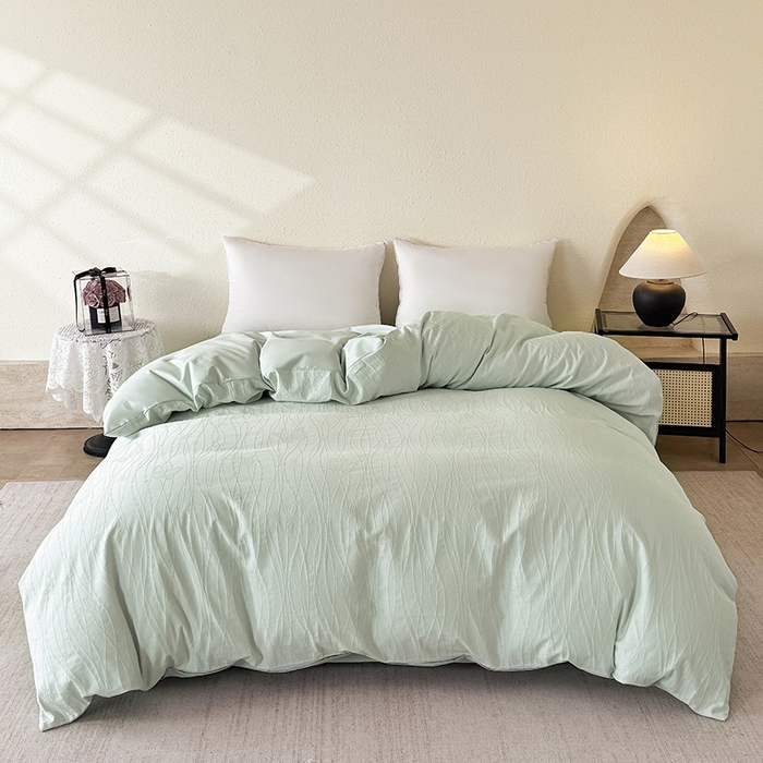 宜家坊 2026新款全棉60S长绒棉立体厚织提花单被套 蝶梦-湖水绿