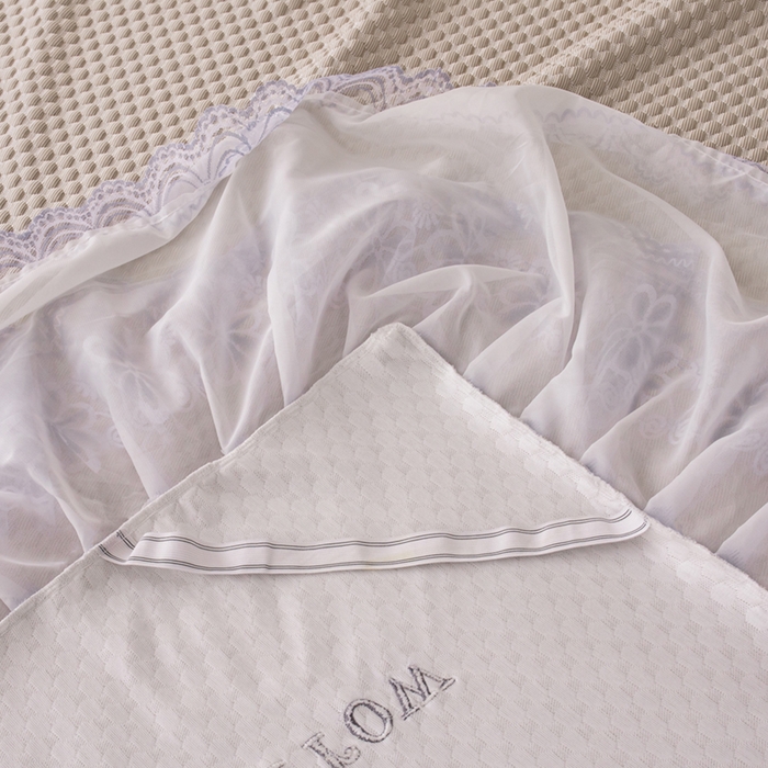 91家纺网 家纺一手货源 找家纺 优姿家纺 2025新款500克冰豆豆床裙凉席三件套 奶油咖