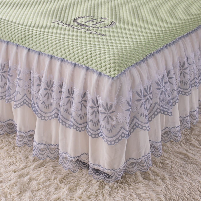 91家纺网 家纺一手货源 找家纺 优姿家纺 2025新款500克冰豆豆床裙凉席三件套 青草绿