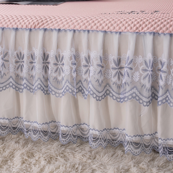 91家纺网 家纺一手货源 找家纺 优姿家纺 2025新款500克冰豆豆床裙凉席三件套 公主粉