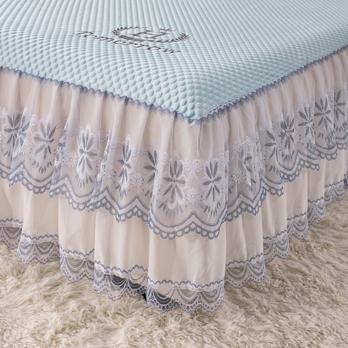 91家纺网 家纺一手货源 找家纺 优姿家纺 2025新款500克冰豆豆床裙凉席三件套 冰川蓝