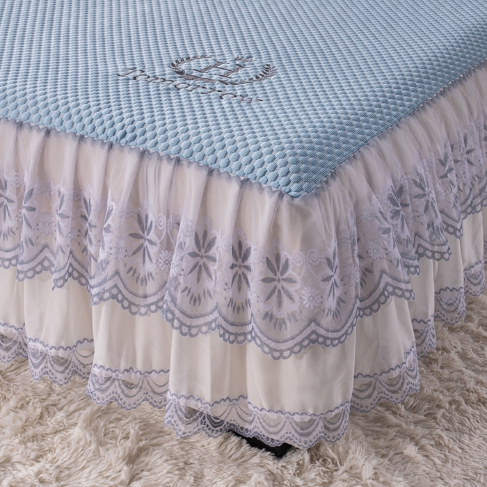 91家纺网 家纺一手货源 找家纺 优姿家纺 2025新款500克冰豆豆床裙凉席三件套 天空蓝