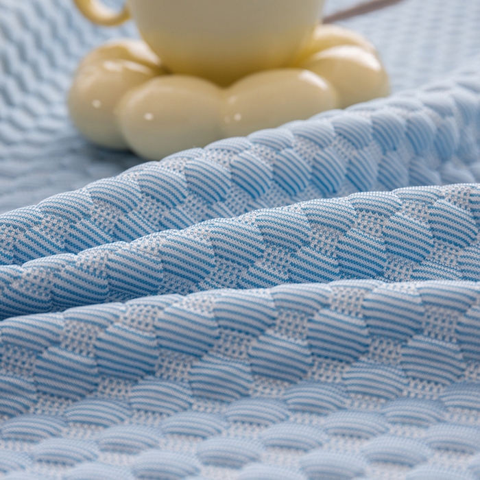 91家纺网 家纺一手货源 找家纺 优姿家纺 2025新款500克冰豆豆床裙凉席三件套 天空蓝