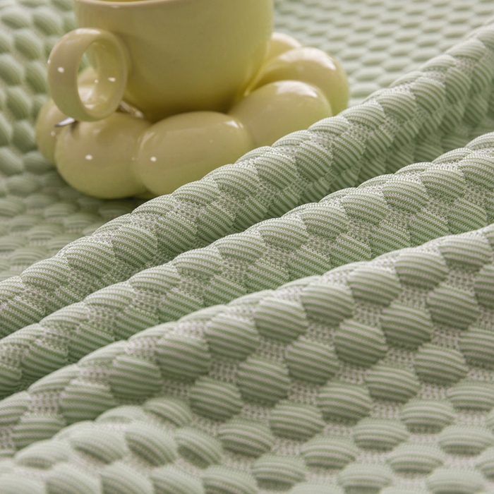 91家纺网 家纺一手货源 找家纺 优姿家纺 2025新款500克冰豆豆床裙凉席三件套 青草绿