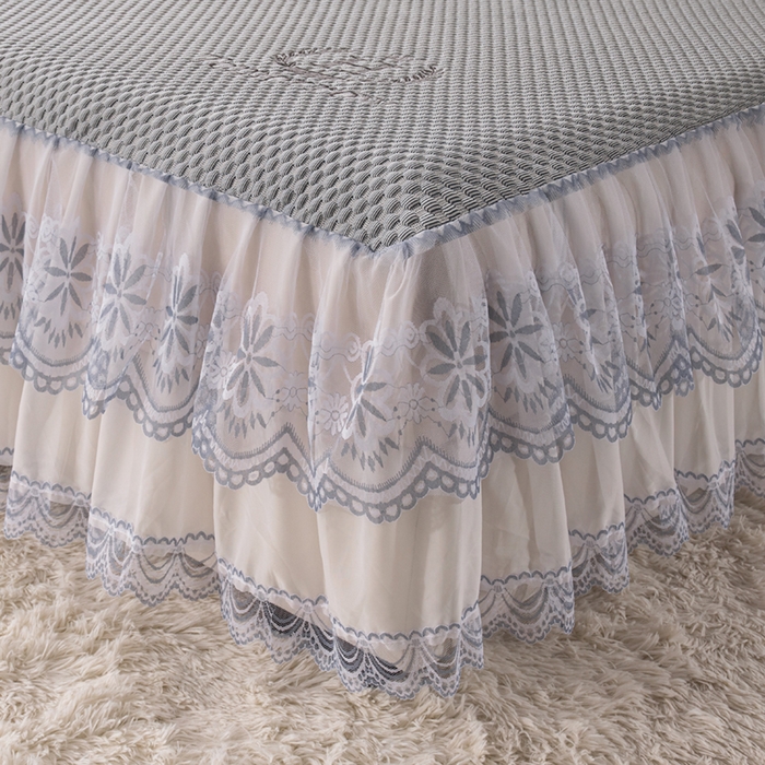 91家纺网 家纺一手货源 找家纺 优姿家纺 2025新款500克冰豆豆床裙凉席三件套 高级灰