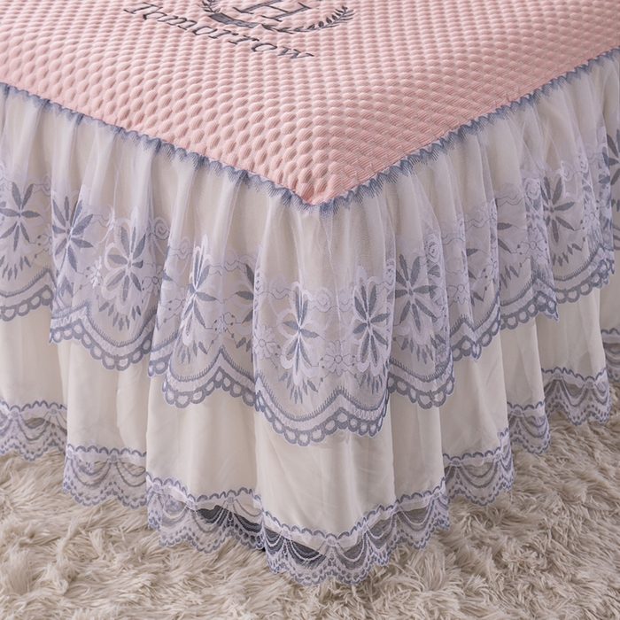 91家纺网 家纺一手货源 找家纺 优姿家纺 2025新款500克冰豆豆床裙凉席三件套 公主粉