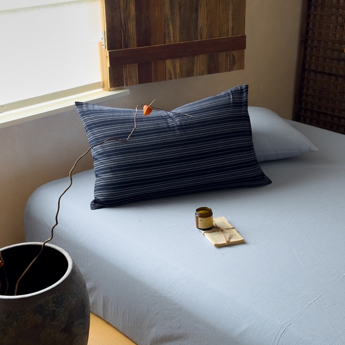 91家纺网 家纺一手货源 找家纺 对白 2026春夏新款专版全棉纯棉色织水洗棉四件套-极繁主义系列 极繁主义-藏青条纹+海蓝