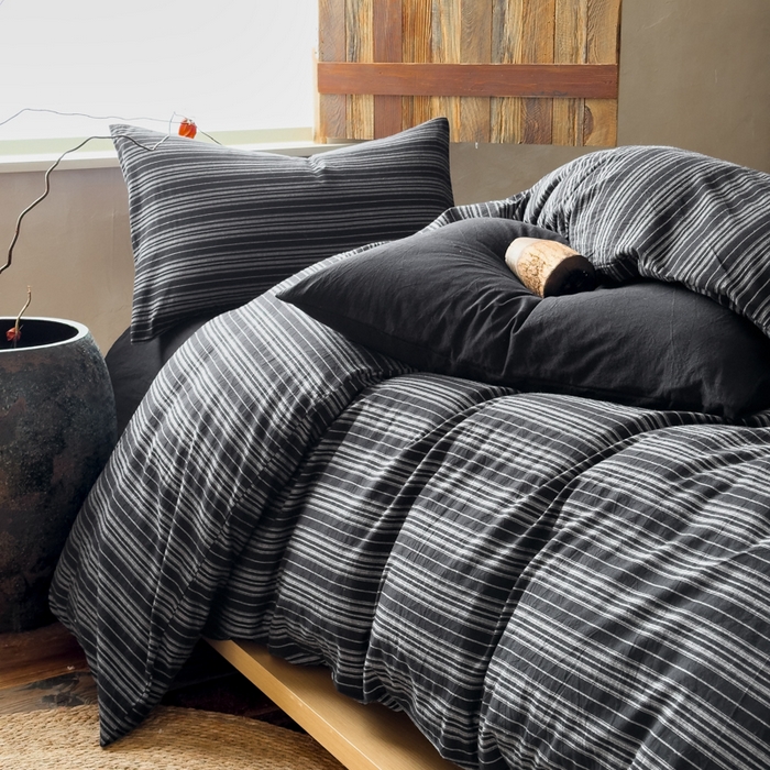 91家纺网 家纺一手货源 找家纺 对白 2026春夏新款专版全棉纯棉色织水洗棉四件套-极繁主义系列 极繁主义-黑条纹+黑