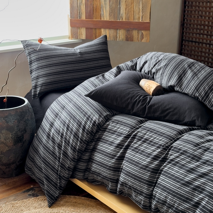 91家纺网 家纺一手货源 找家纺 对白 2026春夏新款专版全棉纯棉色织水洗棉四件套-极繁主义系列 极繁主义-黑条纹+黑