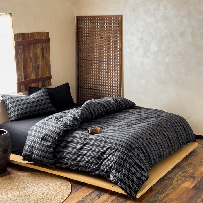 91家纺网 家纺一手货源 找家纺 对白 2026春夏新款专版全棉纯棉色织水洗棉四件套-极繁主义系列 极繁主义-黑条纹+黑