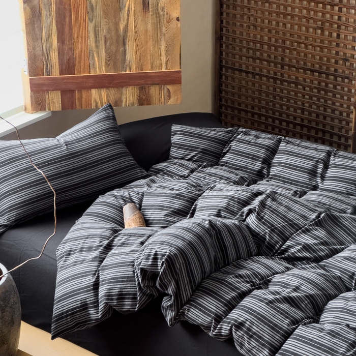 91家纺网 家纺一手货源 找家纺 对白 2026春夏新款专版全棉纯棉色织水洗棉四件套-极繁主义系列 极繁主义-黑条纹+黑