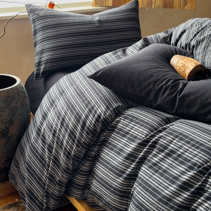 91家纺网 家纺一手货源 找家纺 对白 2026春夏新款专版全棉纯棉色织水洗棉四件套-极繁主义系列 极繁主义-黑条纹+黑