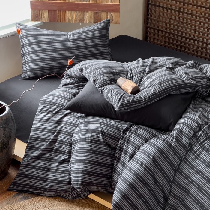 91家纺网 家纺一手货源 找家纺 对白 2026春夏新款专版全棉纯棉色织水洗棉四件套-极繁主义系列 极繁主义-黑条纹+黑