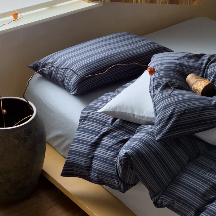 91家纺网 家纺一手货源 找家纺 对白 2026春夏新款专版全棉纯棉色织水洗棉四件套-极繁主义系列 极繁主义-藏青条纹+海蓝