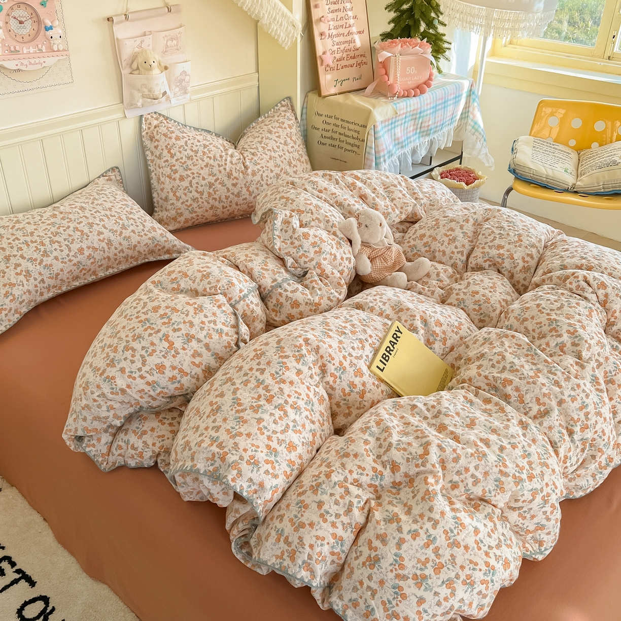 91家纺网 家纺一手货源 找家纺 金丝鸟家纺 2026新款全棉纯棉双层纱贝壳边款四件套 暖暖花谱