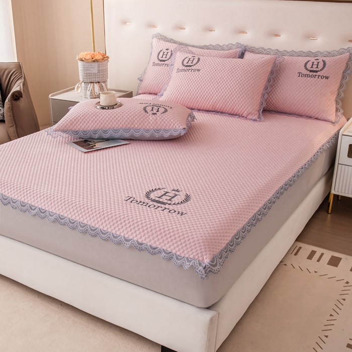 91家纺网 家纺一手货源 找家纺 优姿家纺 2025新款500克豆豆席子凉席床笠款三件套 公主粉