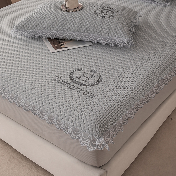 91家纺网 家纺一手货源 找家纺 优姿家纺 2025新款500克豆豆席子凉席床笠款三件套 高级灰