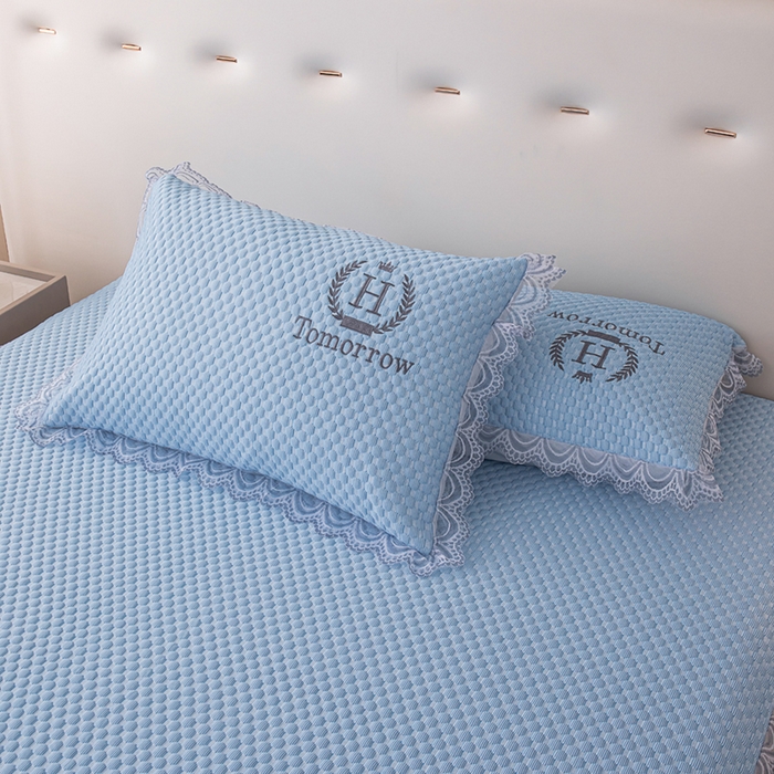 91家纺网 家纺一手货源 找家纺 优姿家纺 2025新款500克豆豆席子凉席床笠款三件套 天空蓝