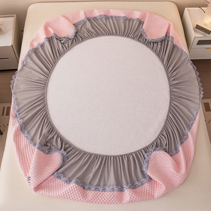 91家纺网 家纺一手货源 找家纺 优姿家纺 2025新款500克豆豆席子凉席床笠款三件套 公主粉