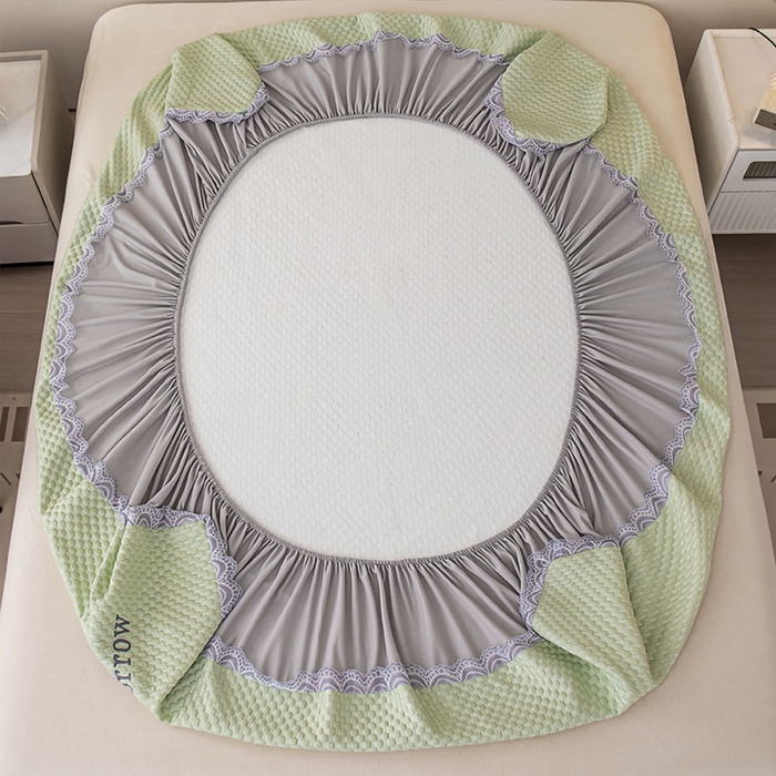 91家纺网 家纺一手货源 找家纺 优姿家纺 2025新款500克豆豆席子凉席床笠款三件套 青春绿