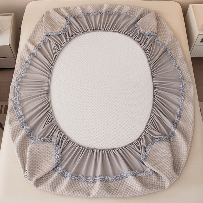 91家纺网 家纺一手货源 找家纺 优姿家纺 2025新款500克豆豆席子凉席床笠款三件套 奶油咖