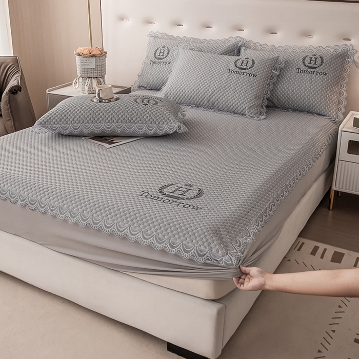 优姿家纺 2025新款500克豆豆席子凉席床笠款三件套 高级灰