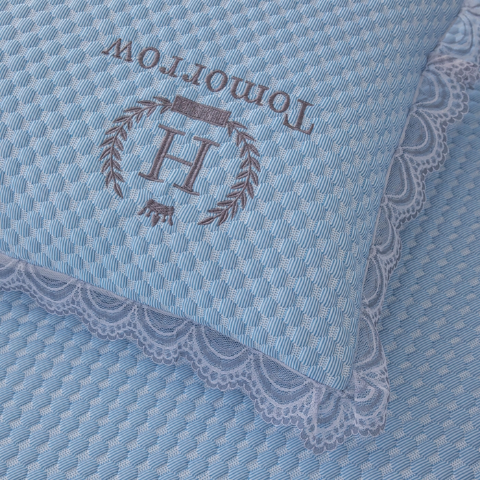 91家纺网 家纺一手货源 找家纺 优姿家纺 2025新款500克豆豆席子凉席床笠款三件套 天空蓝