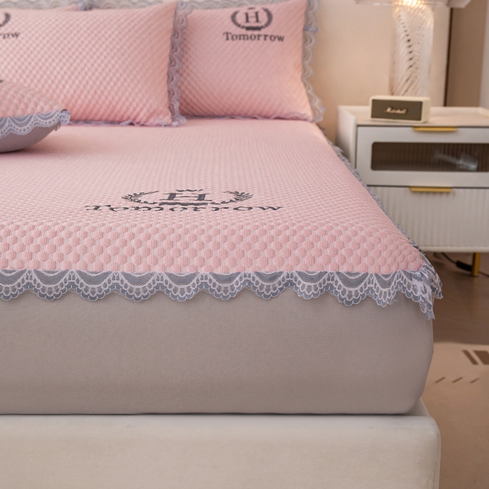 91家纺网 家纺一手货源 找家纺 优姿家纺 2025新款500克豆豆席子凉席床笠款三件套 公主粉