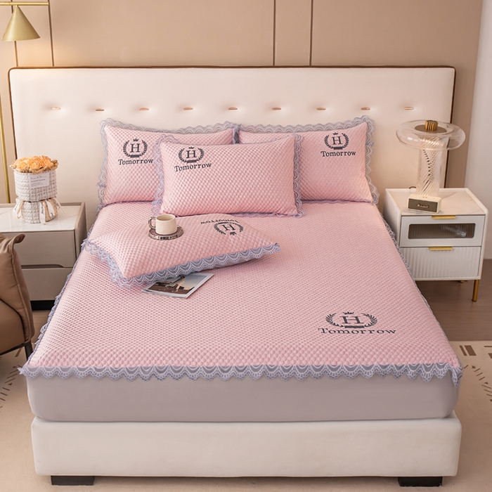 91家纺网 家纺一手货源 找家纺 优姿家纺 2025新款500克豆豆席子凉席床笠款三件套 公主粉