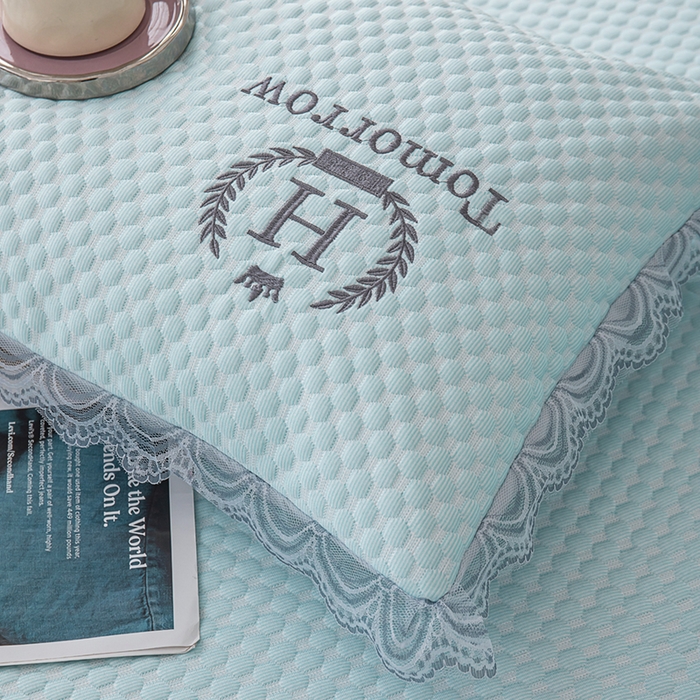 91家纺网 家纺一手货源 找家纺 优姿家纺 2025新款500克豆豆席子凉席床笠款三件套 冰川蓝