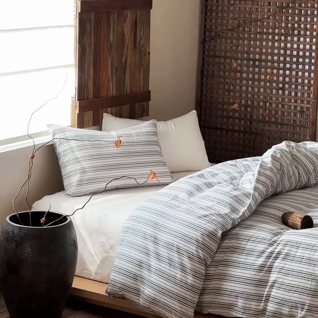 91家纺网 家纺一手货源 找家纺 对白 2026春夏新款专版全棉纯棉色织水洗棉四件套-极繁主义系列 极繁主义-白条纹+白