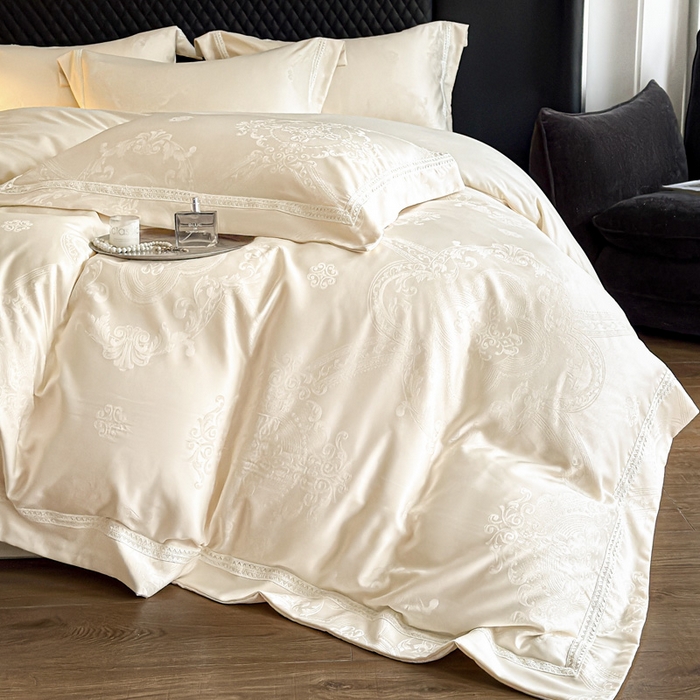 91家纺网 家纺一手货源 找家纺 （总）豪美鑫 2026新款亲肤棉提花四件套-奥莉维亚