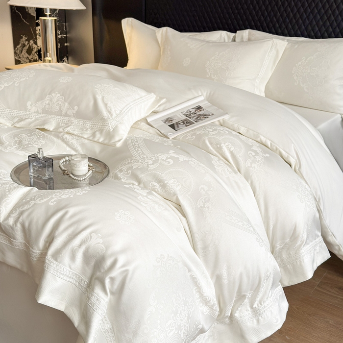 91家纺网 家纺一手货源 找家纺 豪美鑫 2026新款亲肤棉提花四件套-奥莉维亚 奥莉维亚-奶白