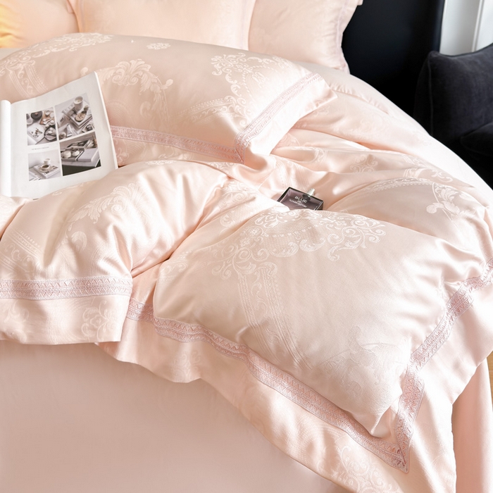 91家纺网 家纺一手货源 找家纺 豪美鑫 2026新款亲肤棉提花四件套-奥莉维亚 奥莉维亚-玉粉