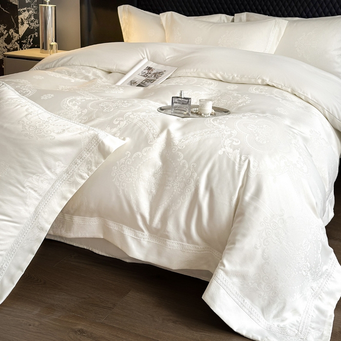 91家纺网 家纺一手货源 找家纺 豪美鑫 2026新款亲肤棉提花四件套-奥莉维亚 奥莉维亚-奶白