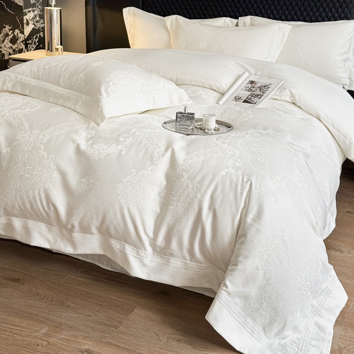 91家纺网 家纺一手货源 找家纺 豪美鑫 2026新款亲肤棉提花四件套-奥莉维亚 奥莉维亚-奶白