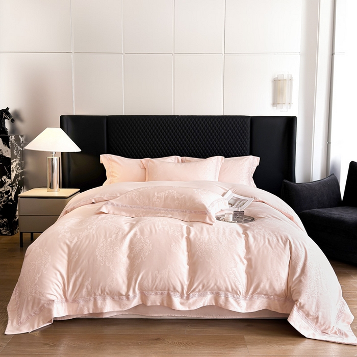 91家纺网 家纺一手货源 找家纺 豪美鑫 2026新款亲肤棉提花四件套-奥莉维亚 奥莉维亚-玉粉