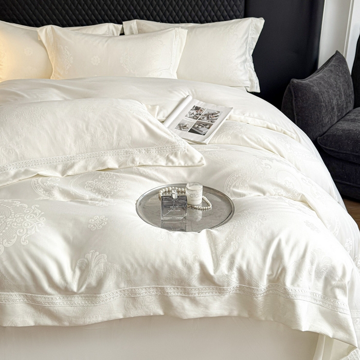 91家纺网 家纺一手货源 找家纺 豪美鑫 2026新款亲肤棉提花四件套-奥莉维亚 奥莉维亚-奶白