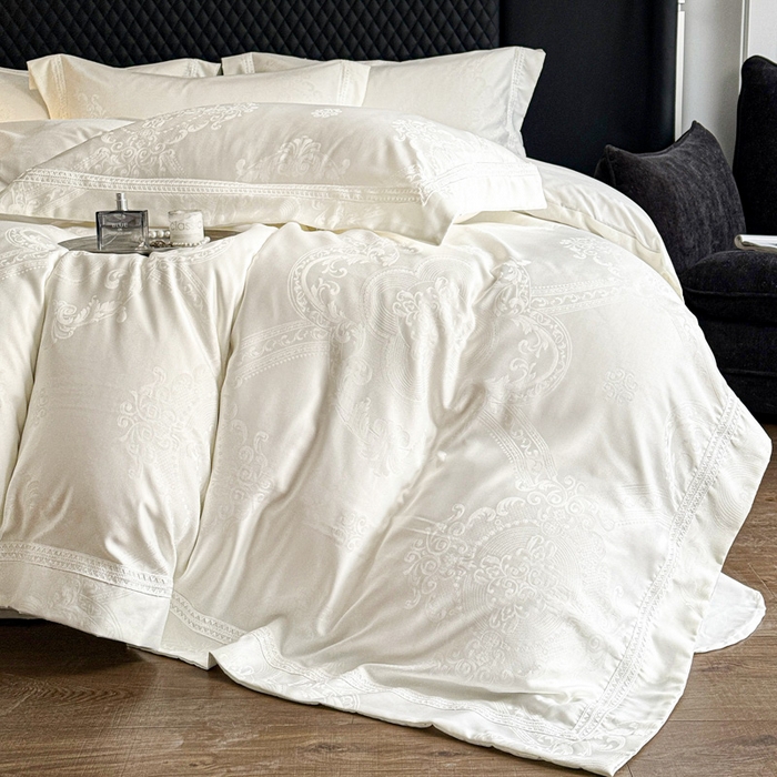 91家纺网 家纺一手货源 找家纺 豪美鑫 2026新款亲肤棉提花四件套-奥莉维亚 奥莉维亚-奶白